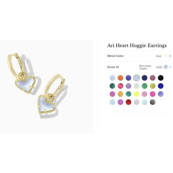 Kendra Scott Ari Heart Huggie Periwinkle Illusion Earrings Gold Plated - Picture 5 of 5